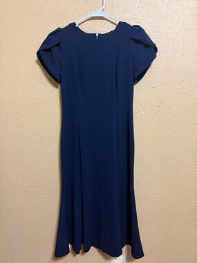 Calvin Klein Navy Puff-Sleeve Midi Dress